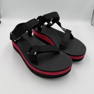 Teva Flatform Platform Sandals Black Red Women’s Size 8 Adjustable Straps